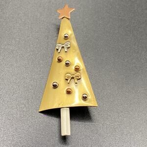Vintage Tri-tone Christmas Tree Brooch Pin Minimalist Brutalist Xmas